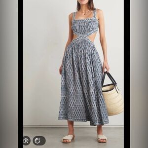 Doen Tasha Cut Out Blue and White Patterned Midi Dress